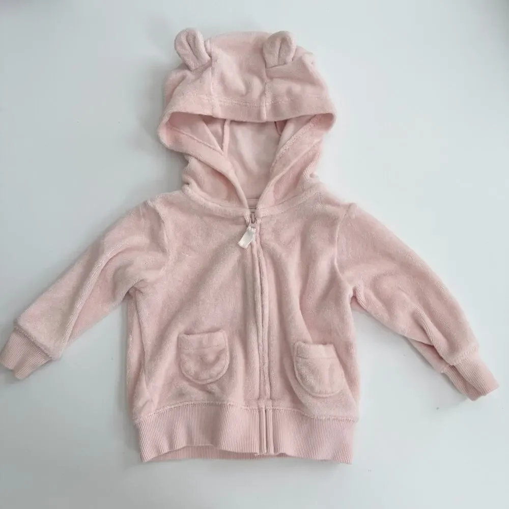 Carter’s pink terry cloth full zip ear hoodie sweatshirt